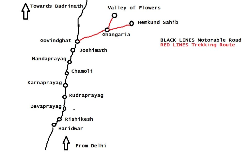 Map of Valley of Flowers and Hemkund