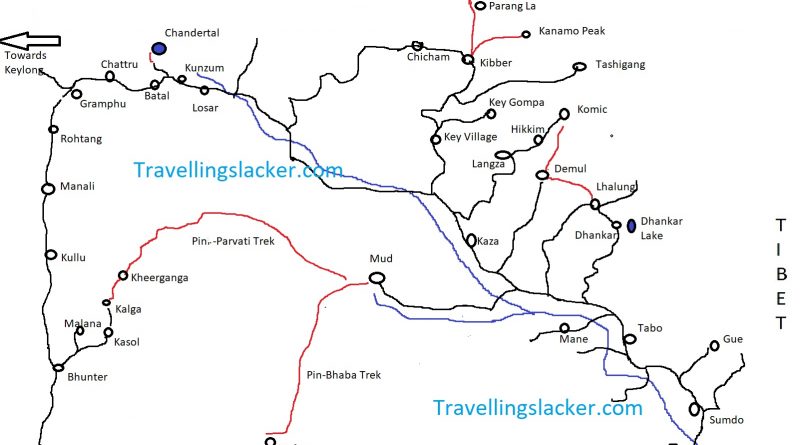 Spiti Valley Tourist Route Map