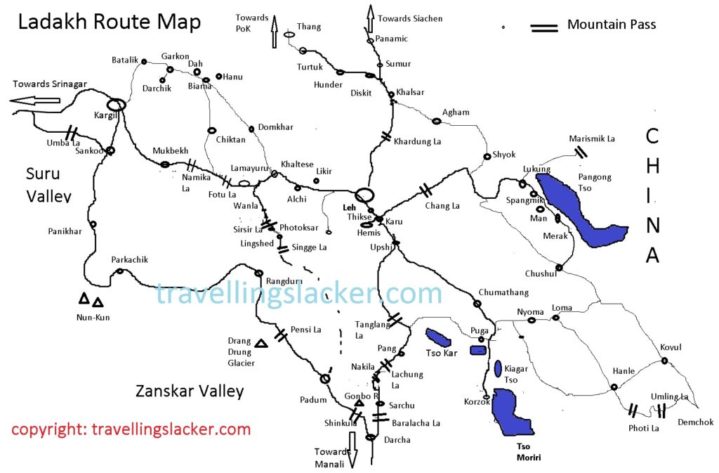 Ladakh Tourist Road Map